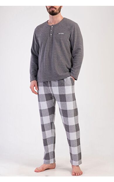 Mısırlı Erkek İnterlok Uzun Kollu Pijama Takımı Gri