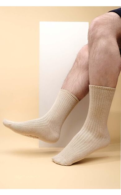 Mısırlı Erkek Kaşmir Tekli Soket Çorap Bej