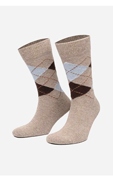 Mısırlı Erkek Koyun Yünü Tekli Soket Çorap Bej