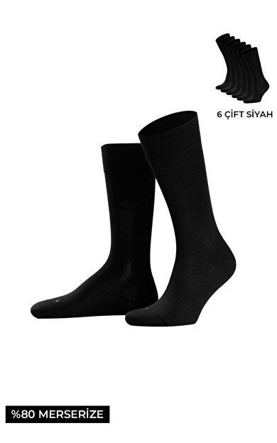 Mısırlı Erkek Merserize Ergonomik NAKIŞLI 6 Çift Süper İnce Soket Çorap Siyah