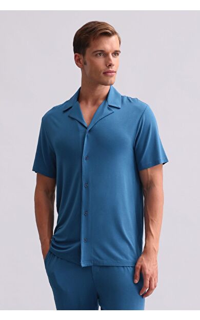 Mısırlı Erkek Modal Kısa Kollu Gömlek Koyu Lacivert