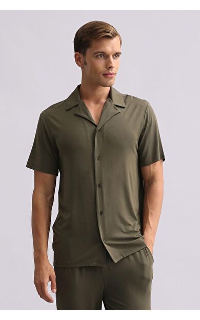 Mısırlı Erkek Modal Kısa Kollu Gömlek Haki
