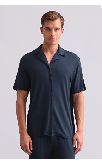 Mısırlı Erkek Modal Kısa Kollu Gömlek Gece Mavisi