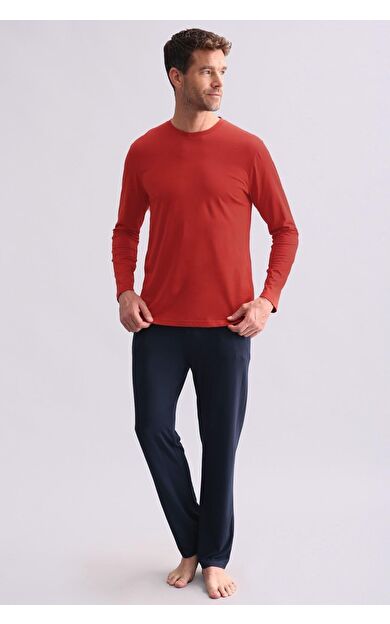 Mısırlı Erkek Modal & Pamuk Karışımlı Uzun Kollu Pijama Takımı Kırmızı