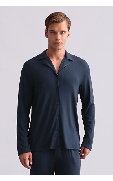 Mısırlı Erkek Modal Uzun Kollu Gömlek Gece Mavisi