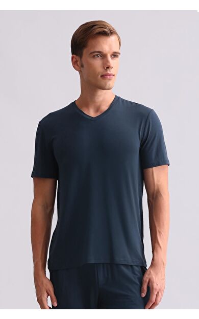Mısırlı Erkek Modal V Yaka Tişört Gece Mavisi