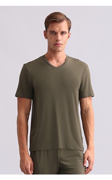 Mısırlı Erkek Modal V Yaka Tişört Haki