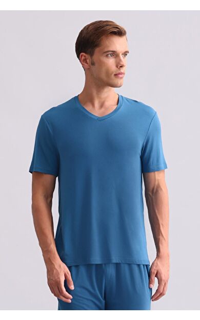 Mısırlı Erkek Modal V Yaka Tişört Koyu Lacivert