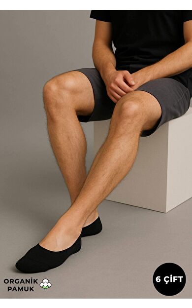 Mısırlı Erkek Organik Pamuklu 6 Çift Babet Çorap Siyah
