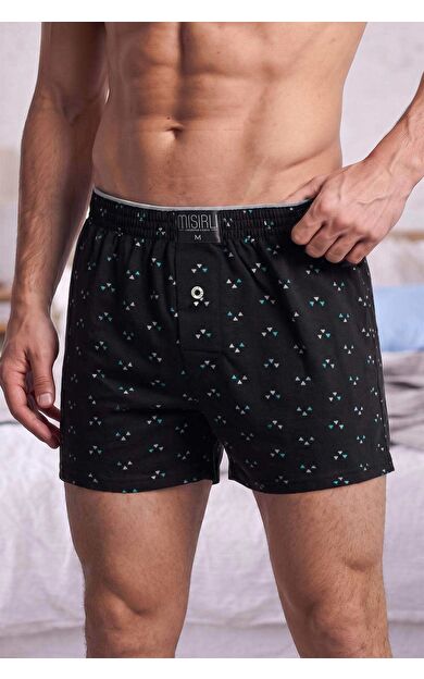 Mısırlı Erkek Pamuk Köşe Üçgen Relax Fit Boxer Köşeüçgen Desenli/ Siyah