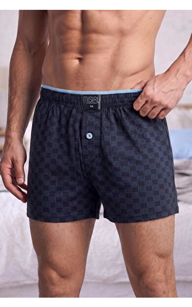 Mısırlı Erkek Pamuk Köşe Üçgen Relax Fit Boxer Çiçek Desenli /Lacivert