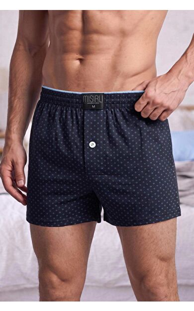 Mısırlı Erkek Pamuk Köşe Üçgen Relax Fit Boxer Nokta Desenli/Lacivert