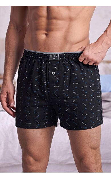 Mısırlı Erkek Pamuk Köşe Üçgen Relax Fit Boxer Ok Desenli/Siyah