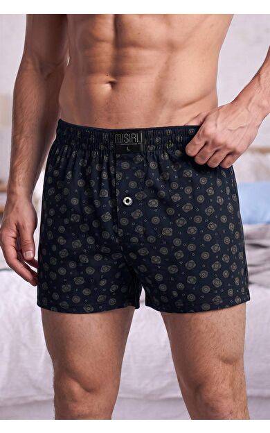 Mısırlı Erkek Pamuk Köşe Üçgen Relax Fit Boxer Motifli Desen/Lacivert