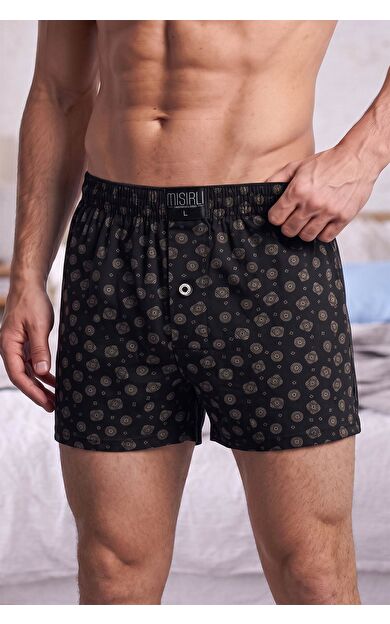 Mısırlı Erkek Pamuk Köşe Üçgen Relax Fit Boxer Geometrik Desen/Siyah