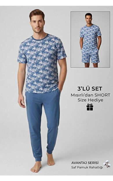 Mısırlı Erkek Pamuk Bisiklet Yaka 3 Lü Takım İndigo