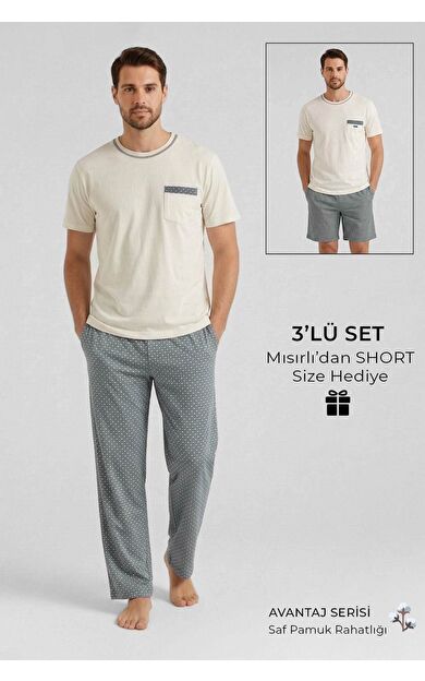 Mısırlı Erkek Pamuk Cepli Bisiklet Yaka 3 Lü Takım Beyaz/Yeşil