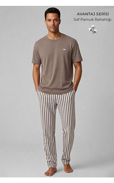 Mısırlı Erkek Pamuk Çizgili Pijama Takım Vison