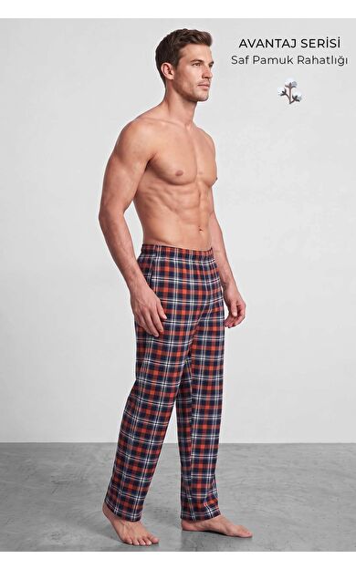 Mısırlı Erkek Pamuk Ekoseli Alt Pijama Oranj