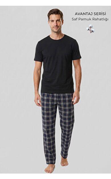 Mısırlı Erkek Pamuk Ekoseli Alt Pijama Saks