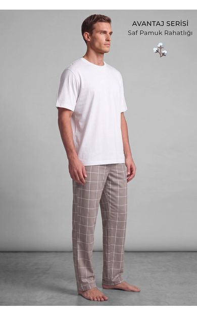 Mısırlı Erkek Pamuk İnce Ekoseli Alt  Pijama Antrasit