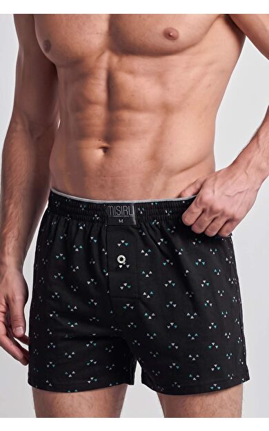 Mısırlı Erkek Pamuk Köşe Üçgen Relax Fit Boxer Köşeüçgen Desenli/ Siyah