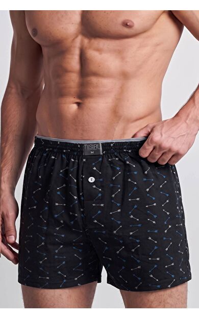 Mısırlı Erkek Pamuk Köşe Üçgen Relax Fit Boxer Ok Desenli/Siyah