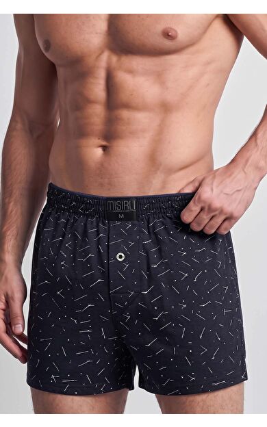 Mısırlı Erkek Pamuk Köşe Üçgen Relax Fit Boxer Çizgi Desenli/Lacivert
