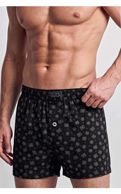 Mısırlı Erkek Pamuk Köşe Üçgen Relax Fit Boxer Geometrik Desen/Siyah