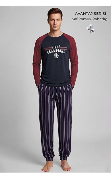 Mısırlı Erkek Pamuk Reglan Kol Pijama Takım Lacivert