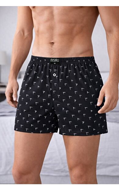 Mısırlı Erkek Pamuklu Artemis Desenli Boxer Siyah