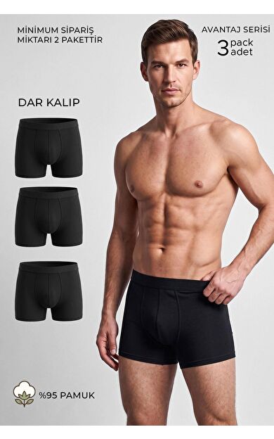 Mısırlı Erkek Pamuklu Ekonamik Üçlü Pack Boxer Siyah