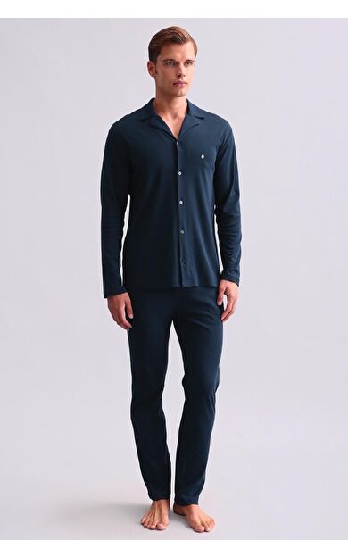 Mısırlı Erkek Pamuklu Gömlek Pijama Takımı Lacivert