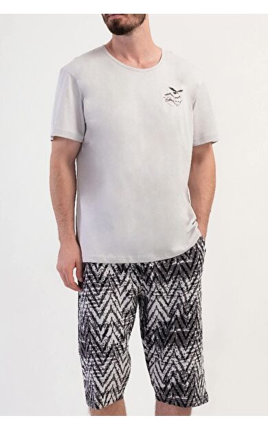 Mısırlı Erkek Pamuklu Kısa Kollu Kapri Takım Taş Gri