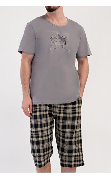 Mısırlı Erkek Pamuklu Kısa Kollu Kapri Takım Gri/Antrasit