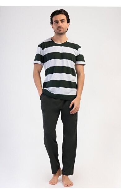 Mısırlı Erkek Pamuklu Kısa Kollu Pijama Takımı Gri Melanj