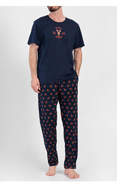 Mısırlı Erkek Pamuklu Kısa Kollu Pijama Takımı Lacivert