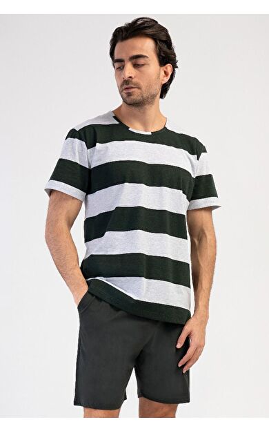 Mısırlı Erkek Pamuklu Kısa Kollu Şort Pijama Takımı Gri Melanj