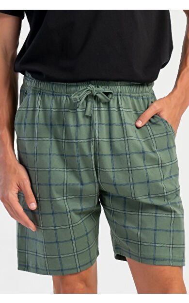 Erkek Ekose Pamuklu Şort Pastel Yeşil