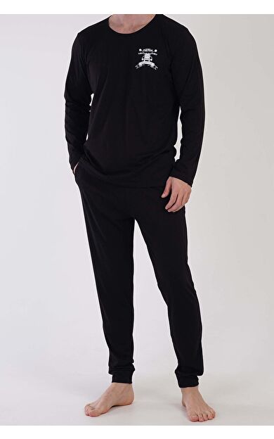 Mısırlı Erkek Pamuklu Uzun Kollu Pijama Takımı Siyah