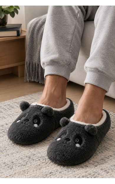 Mısırlı Erkek Panda Figürlü Panduf Füme