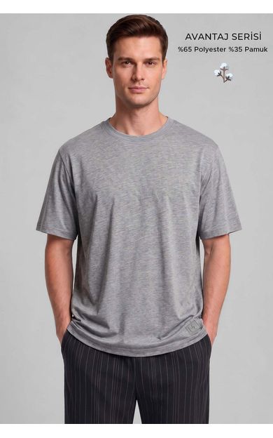 Mısırlı Erkek Relax Fit Penye T-Shirt Gri Melanj
