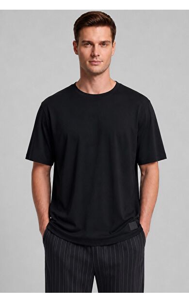 Mısırlı Erkek Relax Fit Penye T-Shirt Siyah