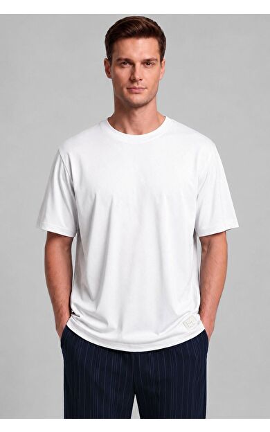 Mısırlı Erkek Relax Fit Penye T-Shirt Beyaz