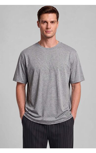 Mısırlı Erkek Relax Fit Penye T-Shirt Gri Melanj