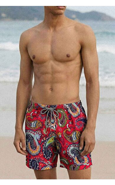 Mısırlı Erkek Şal Desen Deniz Şort Nar Çiçeği