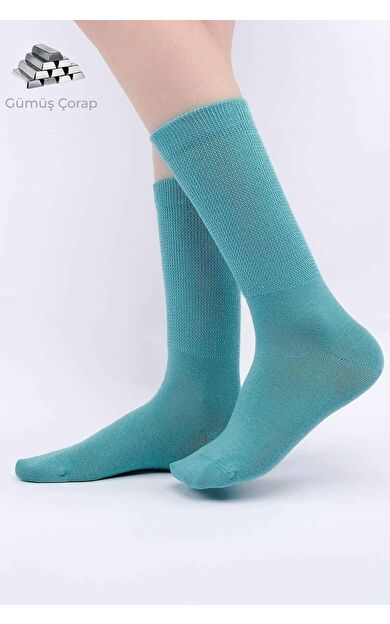 Mısırlı Kadın %10 GÜMÜŞ Madeni İçerikli Soket Çorap Mavi