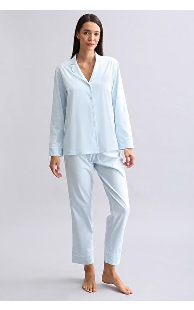 Mısırlı Kadın %100 Pamuk Pijama Takımı Bebe Mavi