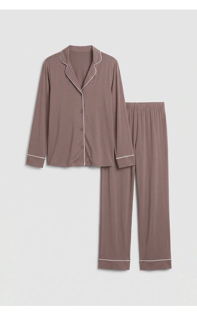 Mısırlı Kadın %100 Pamuk Pijama Takımı Kahverengi