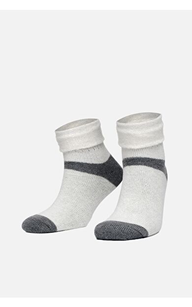 Mısırlı Kadın Alpaka Yünü Kışlık Kıvrık Tekli Soket Çorap Ekru